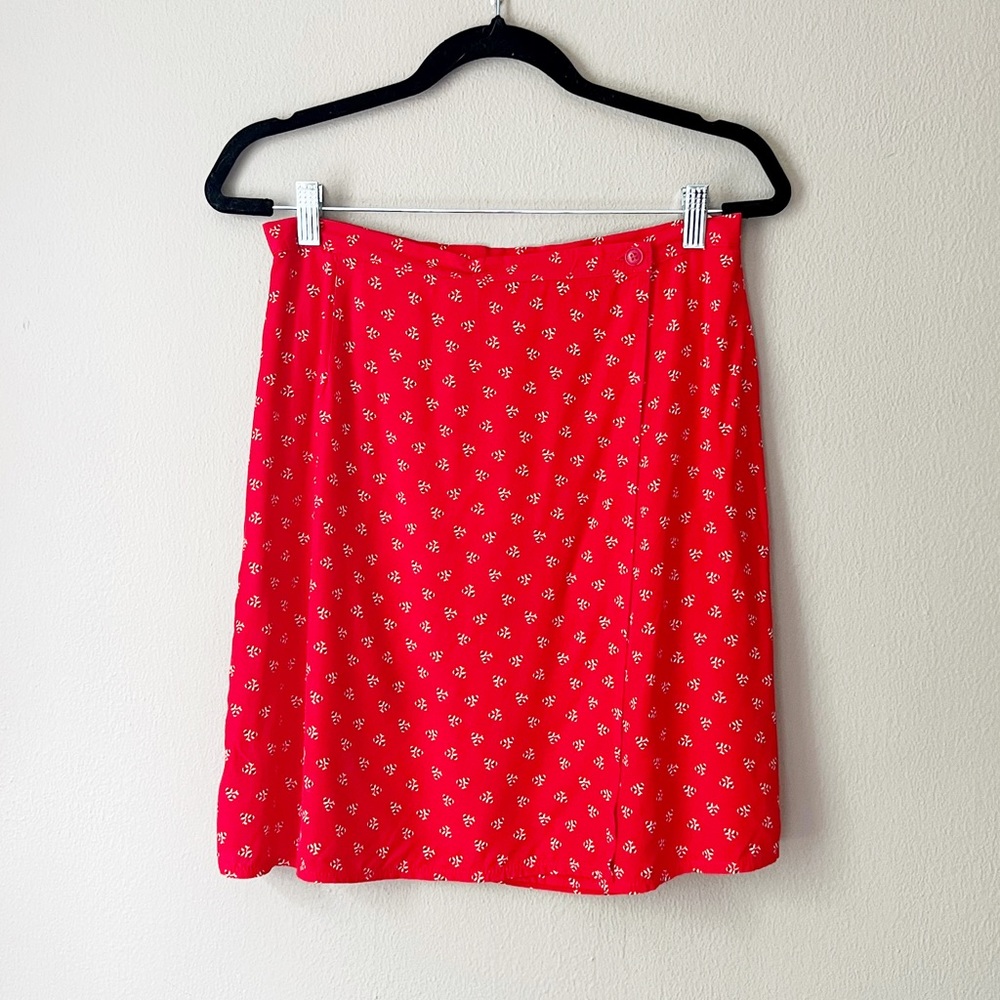United Colors of Benetton ditsy floral red high waist wrap mini skirt